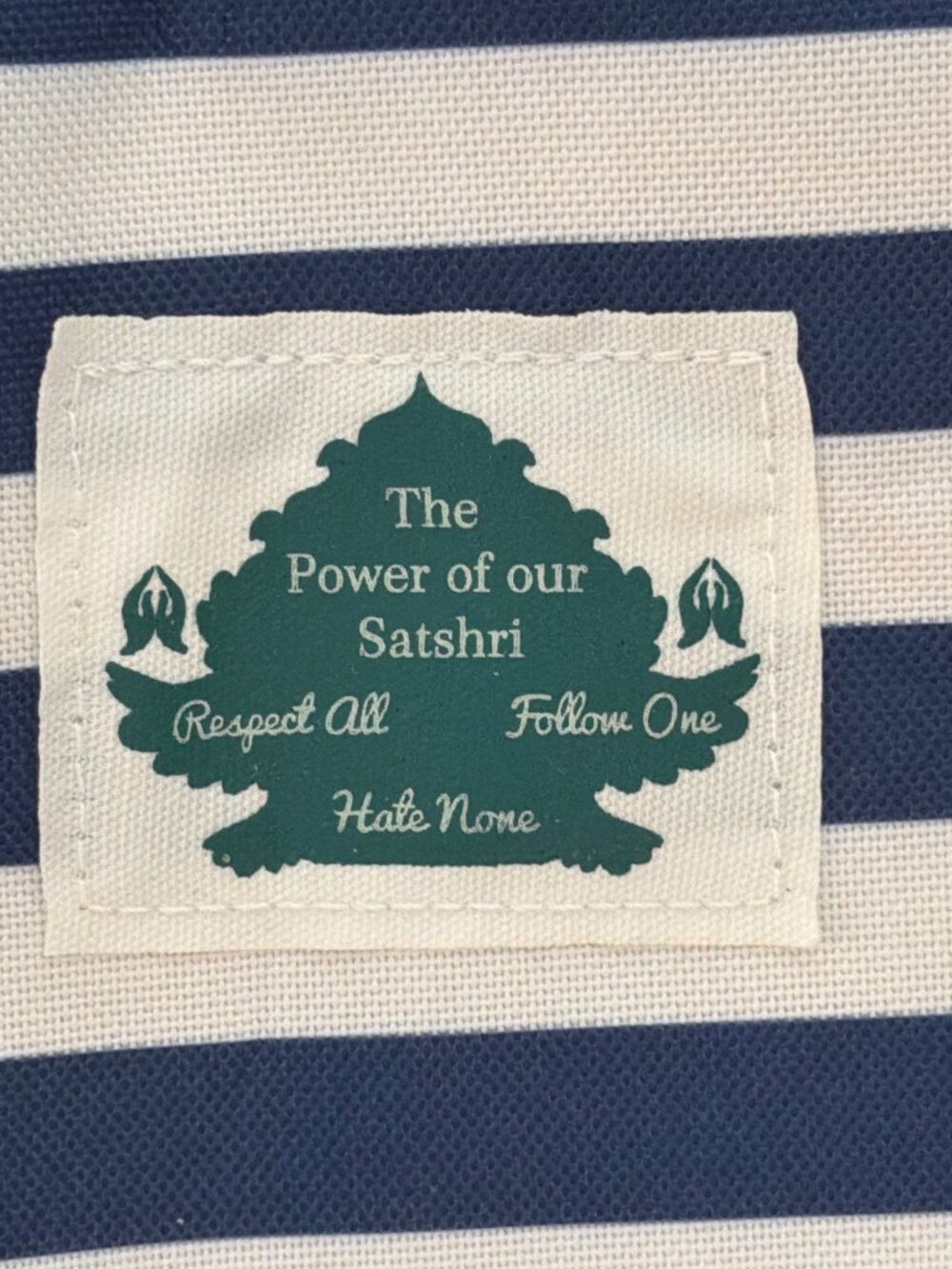 Power of Satshri Blue White Striped Canvas Tote Beach Bag Waterproof Pouch NWT - Picture 2 of 5